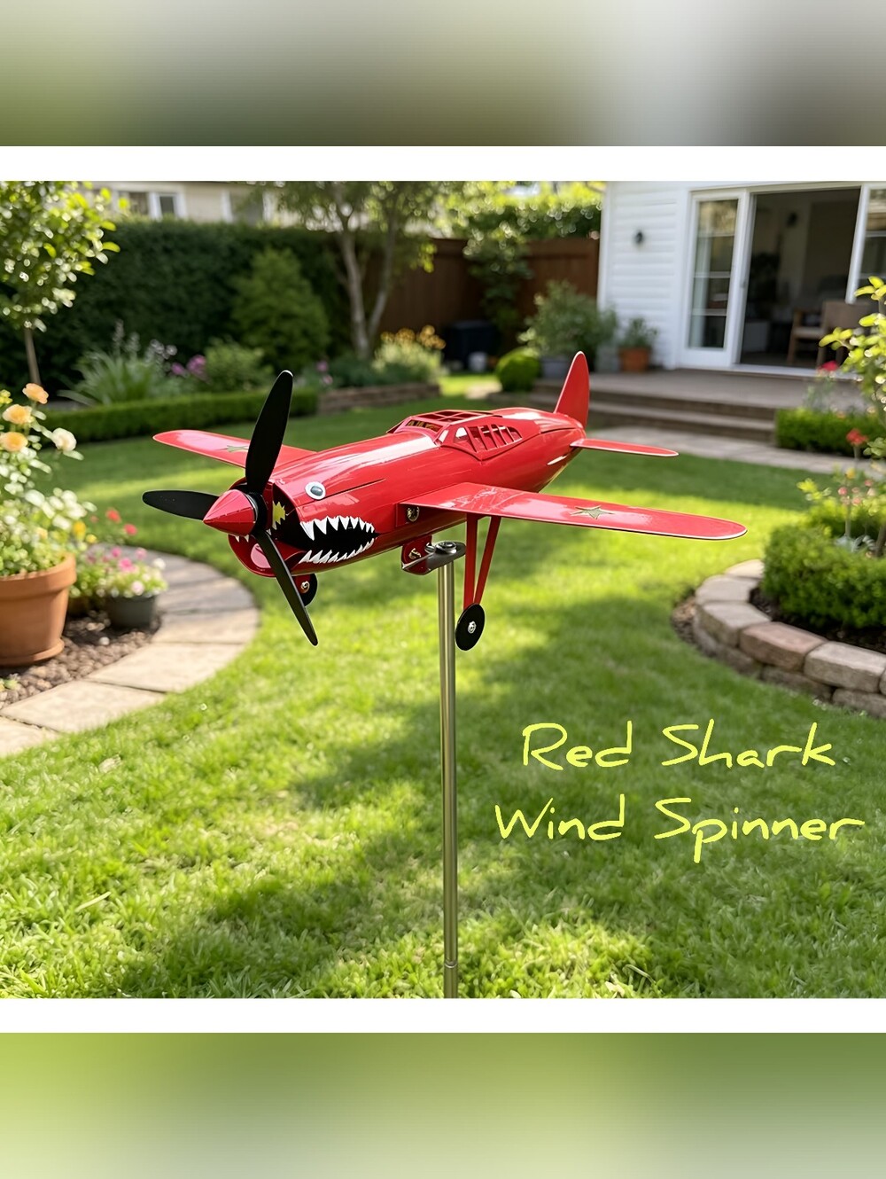 Unique Red Shark 3D wind spinner, 27" H x 14" W